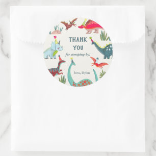 Dinosaur kids birthday party invitation classic round sticker