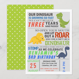 Dinosaur Kids Birthday Party Invite