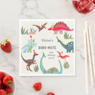 Dinosaur kids birthday party napkin
