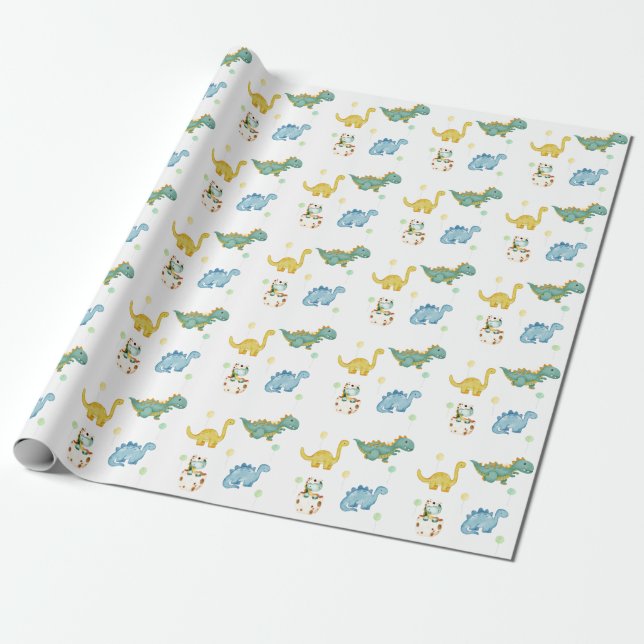 Dinosaur Kids Birthday Wrapping Paper (Unrolled)