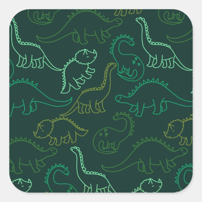 Dinosaur Kids Cartoon Boys Girl Background Pattern Square Sticker (Front)