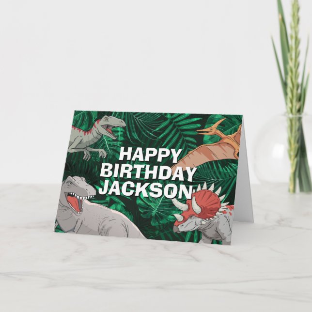 Dinosaur Kids Dino Jurassic Trex Boy Birthday Card (Front)