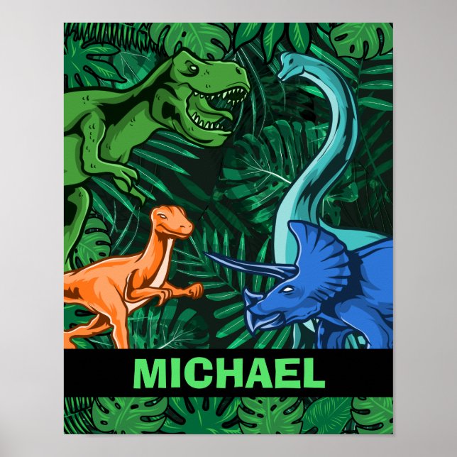 Dinosaur Kids Dino Jurassic Trex Boy Customisable Poster (Front)