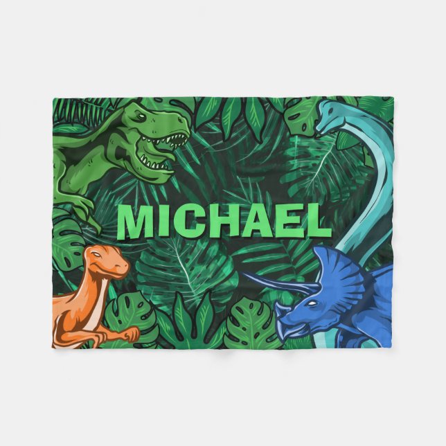 Dinosaur Kids Dino Jurassic Trex Boy Personalised Fleece Blanket (Front (Horizontal))