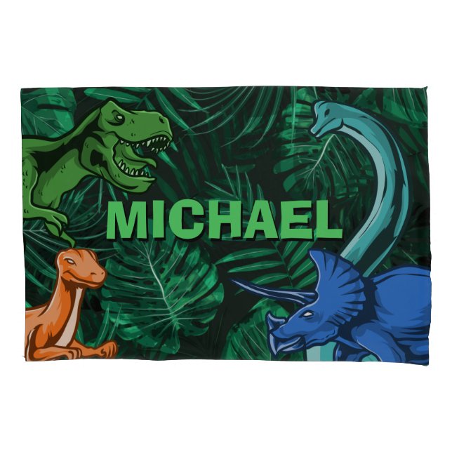 Dinosaur Kids Dino Jurassic Trex Boy Personalised Pillowcase (Front)