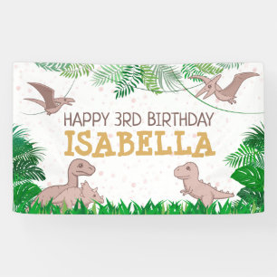 Dinosaur Kids Dino Jurassic Trex Girl Birthday Banner