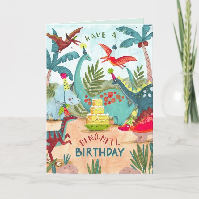 Dinosaur kids dino-mite birthday card (Front)