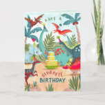 Dinosaur kids dino-mite birthday card<br><div class="desc">An cute hand painted dinosaur birthday card with dinosaurs in a pre historic jungle. Original artwork by Caroline Bonne Müller.</div>