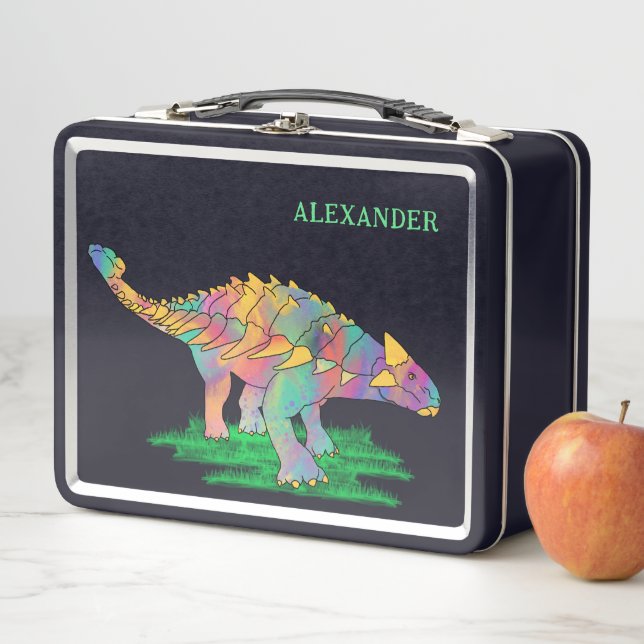 Dinosaur Kids Name Personalised  Metal Lunch Box (In Situ)