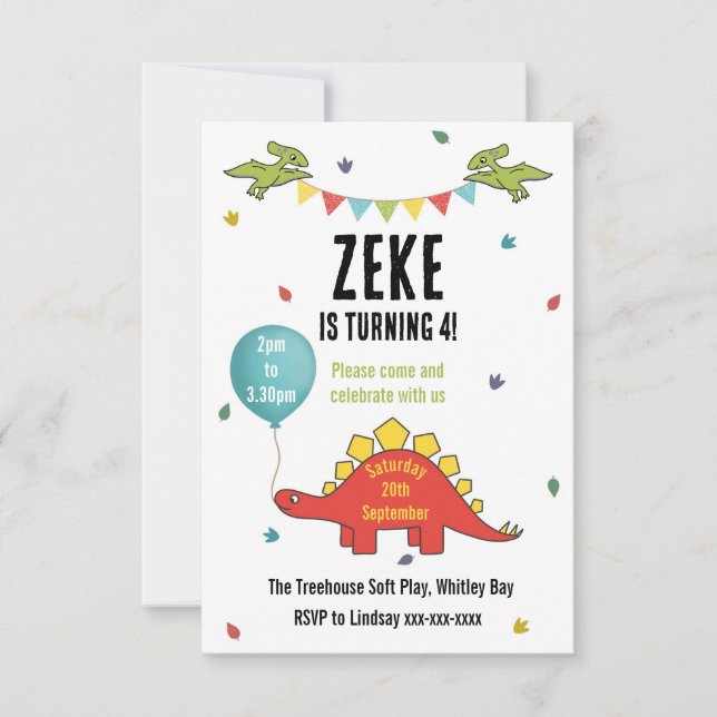 Dinosaur Kids Party Invite (Front)