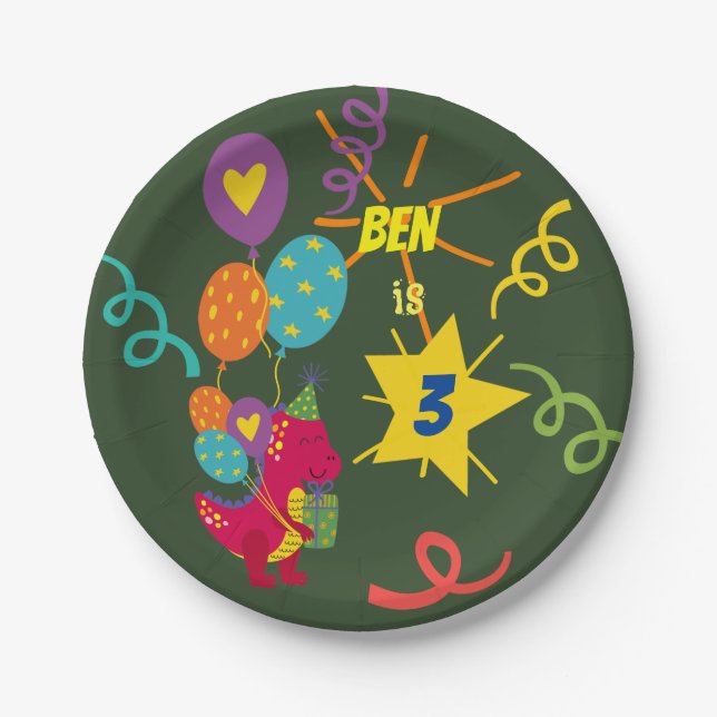 Dinosaur kids party tableware paper plate (Front)