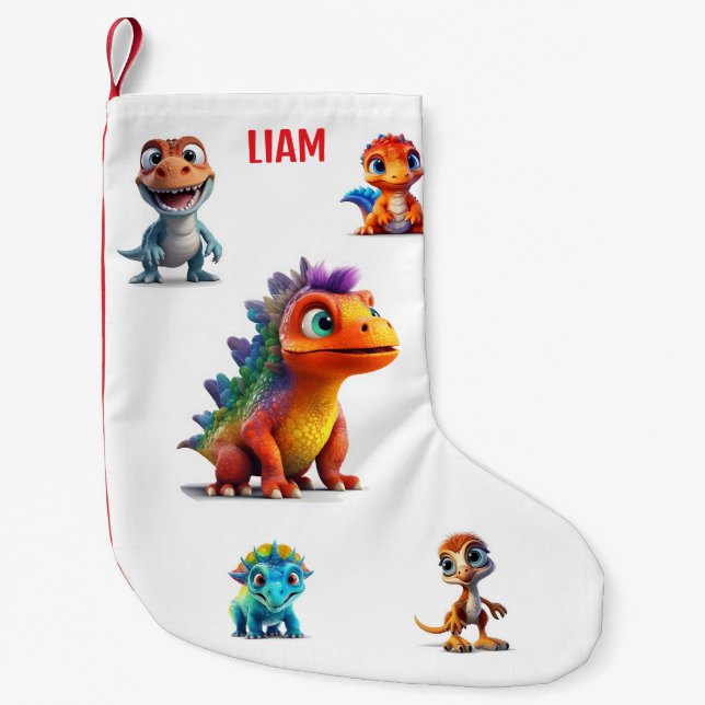 DINOSAUR KIDS PERSONALIZED SMALL CHRISTMAS STOCKING (Front)