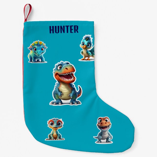 DINOSAUR KIDS PERSONALIZED SMALL CHRISTMAS STOCKING (Front)