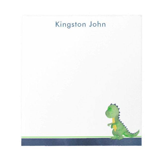 Dinosaur Kids Stationery - Boys Blue & Green Notepad (Front)