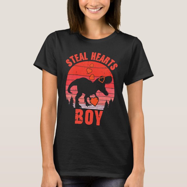 Dinosaur Kids  Steal Her Heart Valentine's Day Boy T-Shirt (Front)