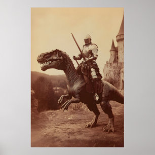 Dinosaur Knight Art Print Gothic Jurassic Paladin