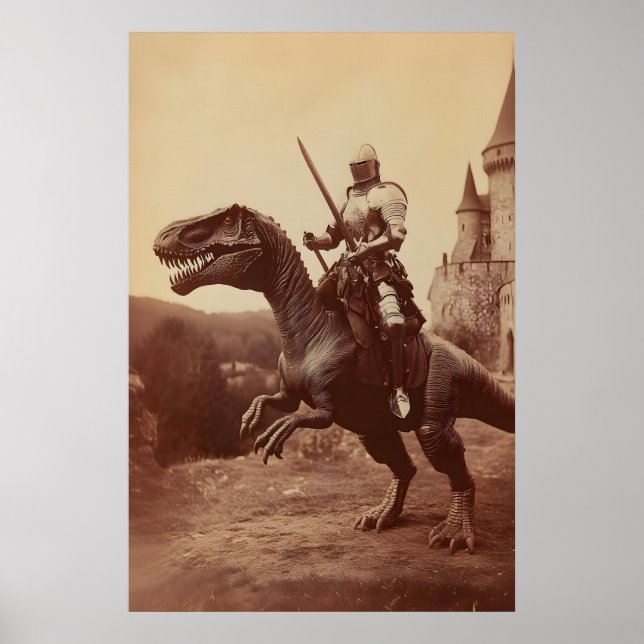 Dinosaur Knight Art Print Gothic Jurassic Paladin (Front)