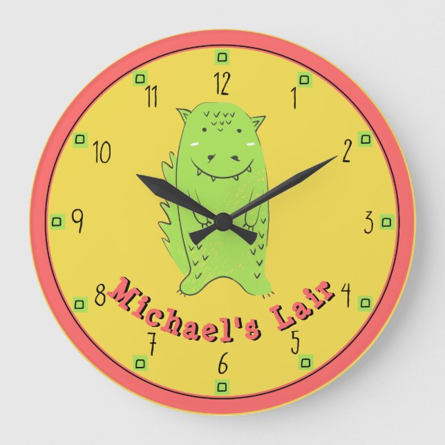 Dinosaur Lair Illustration Large Clock (Front)