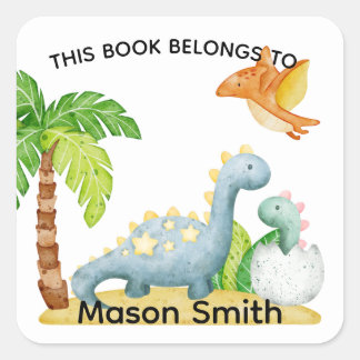 Dinosaur Land and Kids Name Square Sticker