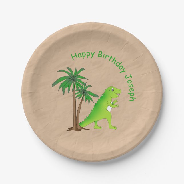 Dinosaur Land Cute Dino Paper Plate (Front)