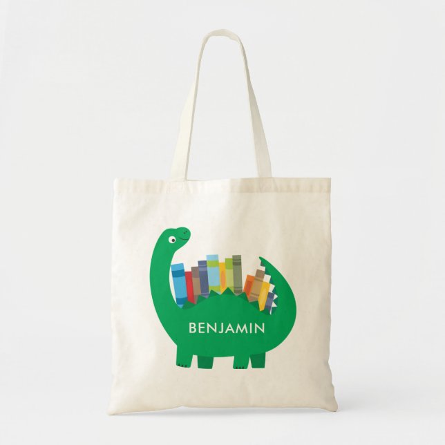 Dinosaur Library Book Tote Bag (Front)