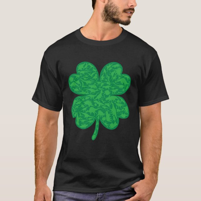 Dinosaur Lover Four Leaf Clover Dino St Patricks D T-Shirt (Front)