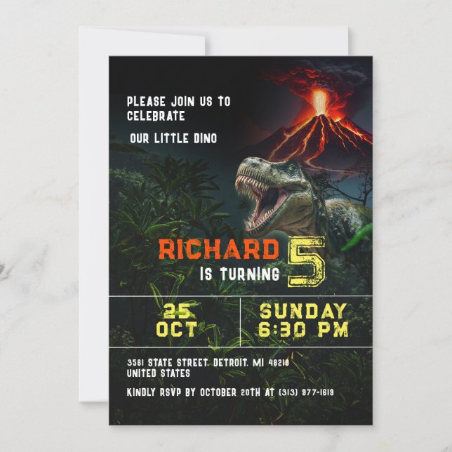 Dinosaur Lover Kids Customisable Birthday Party Invitation (Front)