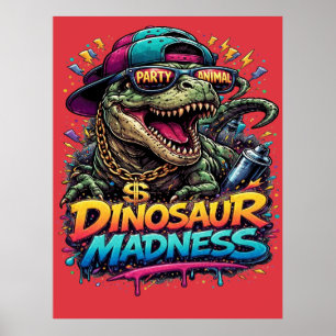 Dinosaur Madness — Party Animal T‑Rex Graphic Poster