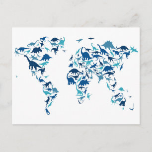 Dinosaur Map of the World Map Postcard