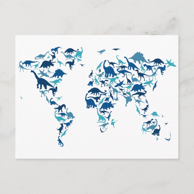 Dinosaur Map of the World Map Postcard (Front)