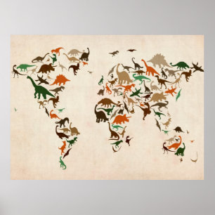 Dinosaur Map of the World Map Poster