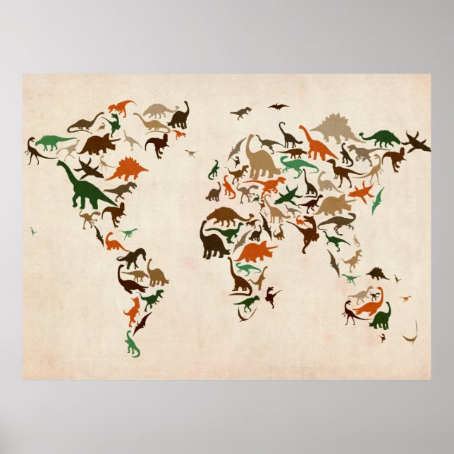 Dinosaur Map of the World Map Poster (Front)
