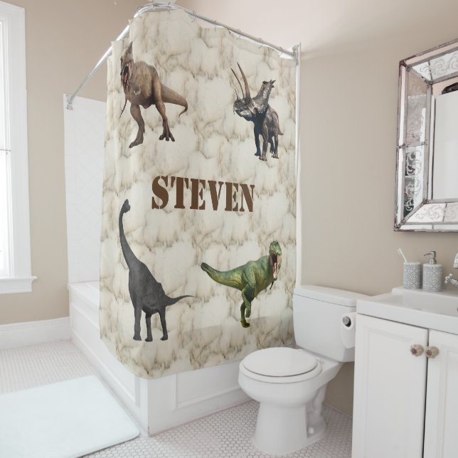 Dinosaur Marble Child Personalised Shower Curtain (In Situ)