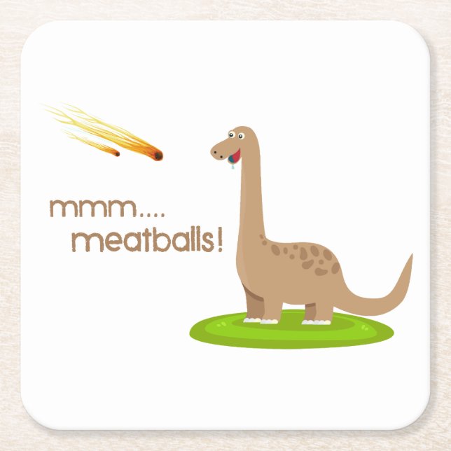Dinosaur Meteor Meatballs Square Paper Coaster (Front)