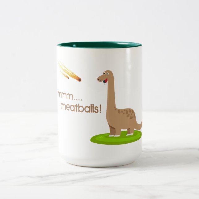 Dinosaur Meteor Meatballs Two-Tone Coffee Mug (Center)