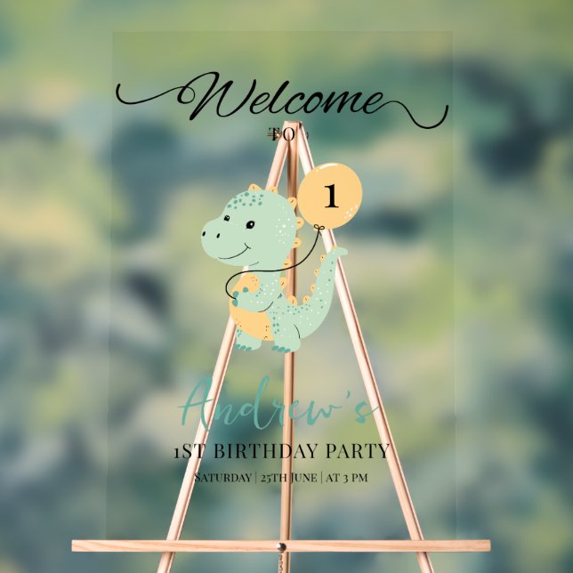 Dinosaur Minimalist First Birthday Party T rex  Acrylic Sign (Neutral)