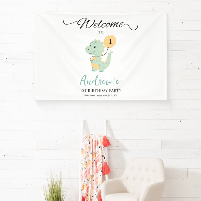 Dinosaur Minimalist First Birthday Party T rex  Banner (Insitu)