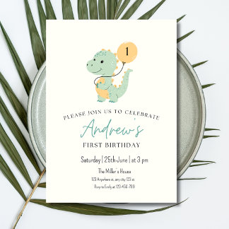Dinosaur Minimalist First Birthday Party T rex  Invitation