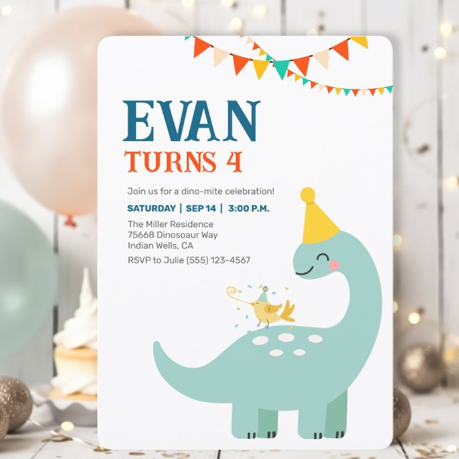 Dinosaur Minimalistic Invite Boys Birthday Dino  (Modern minimalistic invitation. Personalize and set the tone for a dino-mite event!)