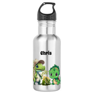 Dinosaur Monogram Pattern Kids Personalized Name 532 Ml Water Bottle