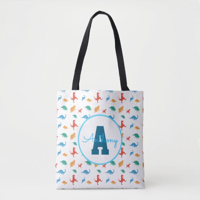 Dinosaur Monogrammed Colourful pattern boy birthda Tote Bag (Front)