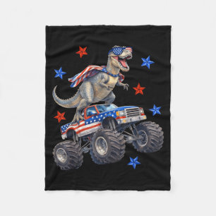 Dinosaur Monster Truck 4th of July Kids Boys Men Fleece Blanket