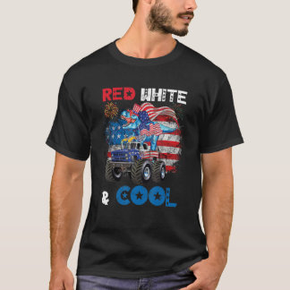 Dinosaur Monster Truck 4th Of July Red White & Coo T-Shirt