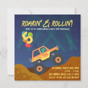 Dinosaur Monster Truck Birthday Invitation