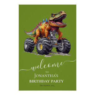 Dinosaur Monster Truck, Birthday Party Welcome Poster