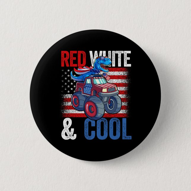 Dinosaur Monster Truck Dino 4th Of July Boys Ameri 6 Cm Round Badge (Front)