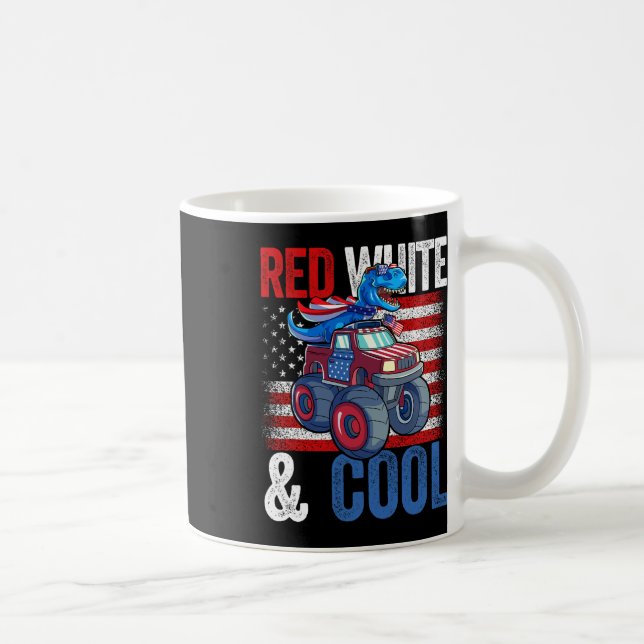 Dinosaur Monster Truck Dino 4th Of July Boys Ameri Coffee Mug (Right)