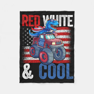 Dinosaur Monster Truck Dino 4th Of July Boys Ameri Fleece Blanket