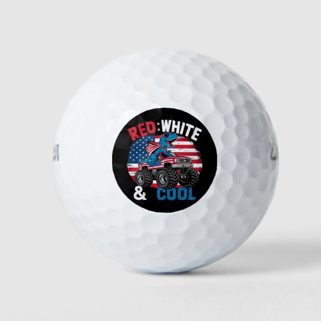 Dinosaur Monster Truck Dino 4th Of July Flag Boys Golf Balls (Front)