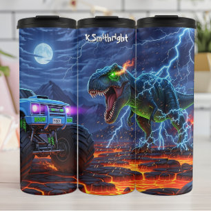 Dinosaur Monster Truck Lightning Mayhem Thermal Tumbler